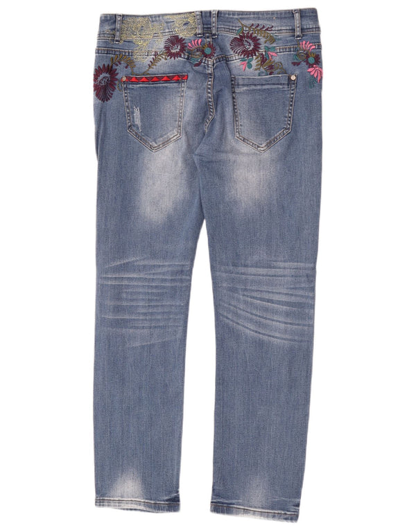 Blugi slim pentru femei Desigual cu talie joasă W30 L30 bumbac cu flori albastre