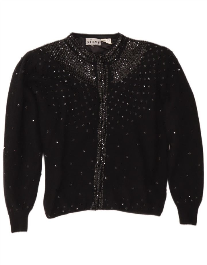 Pulover cardigan pentru femei Silvy IT 44 Medium Black Lambswool
