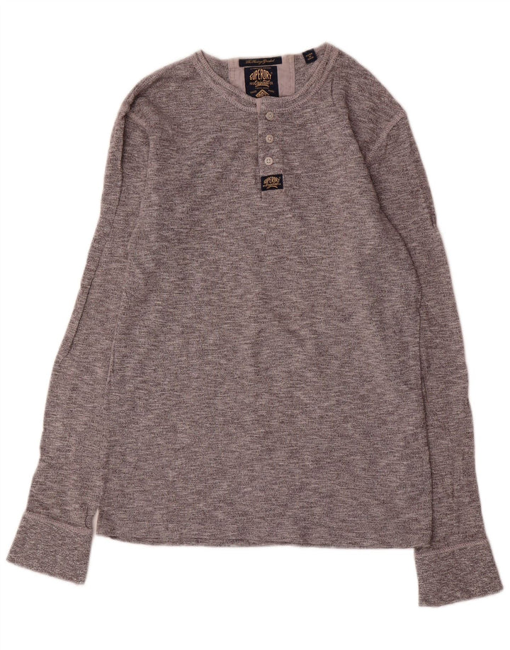 SUPERDRY Top pentru bărbați cu mânecă lungă, gri mediu, bumbac cu pete