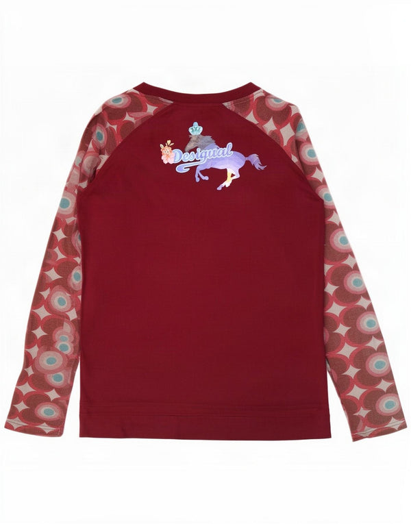 Top grafic pentru femei Desigual cu mânecă lungă UK 12 Medium Burgundy