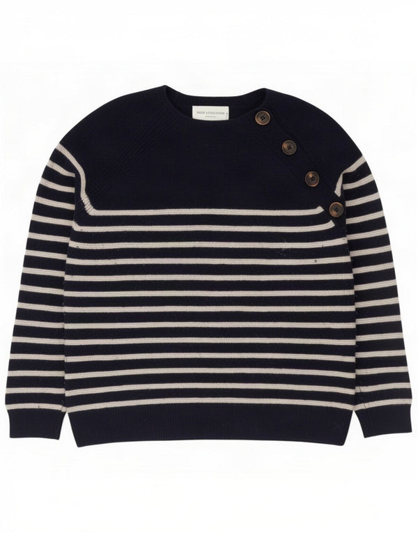 J. Crew Womens Crew Deck Jumper Pulover UK 14 Medium Bleumarin Blue Striped Wool