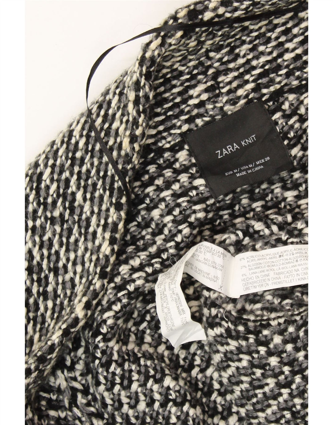 Pulover cardigan deschis supradimensionat pentru femei ZARA UK 14 Medium Black Flecked