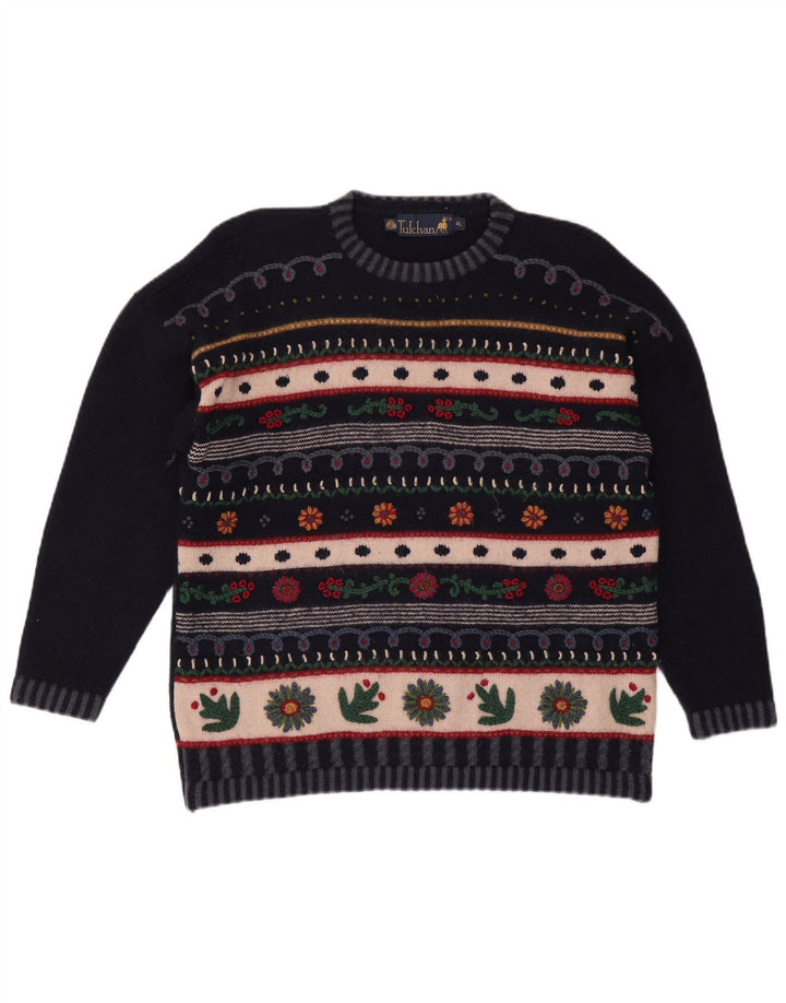 TULCHAN Pulover pentru femei cu decolteu rotund Marea Britanie 18 XL bleumarin din lână Fair Isle