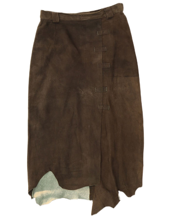 Vintage Womens High Waist Asymmetrical Skirt UK 14 Medium W26 L30 Khaki