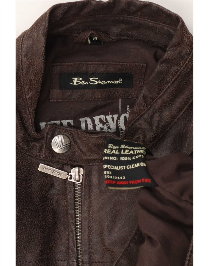 Jachetă motociclist din piele pentru bărbați Ben Sherman UK 38 maro mediu