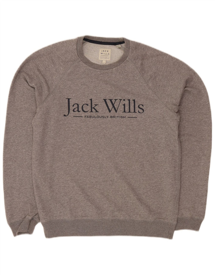 Pulover cu grafic pentru bărbați Jack Wills, bumbac cu pete, gri mediu