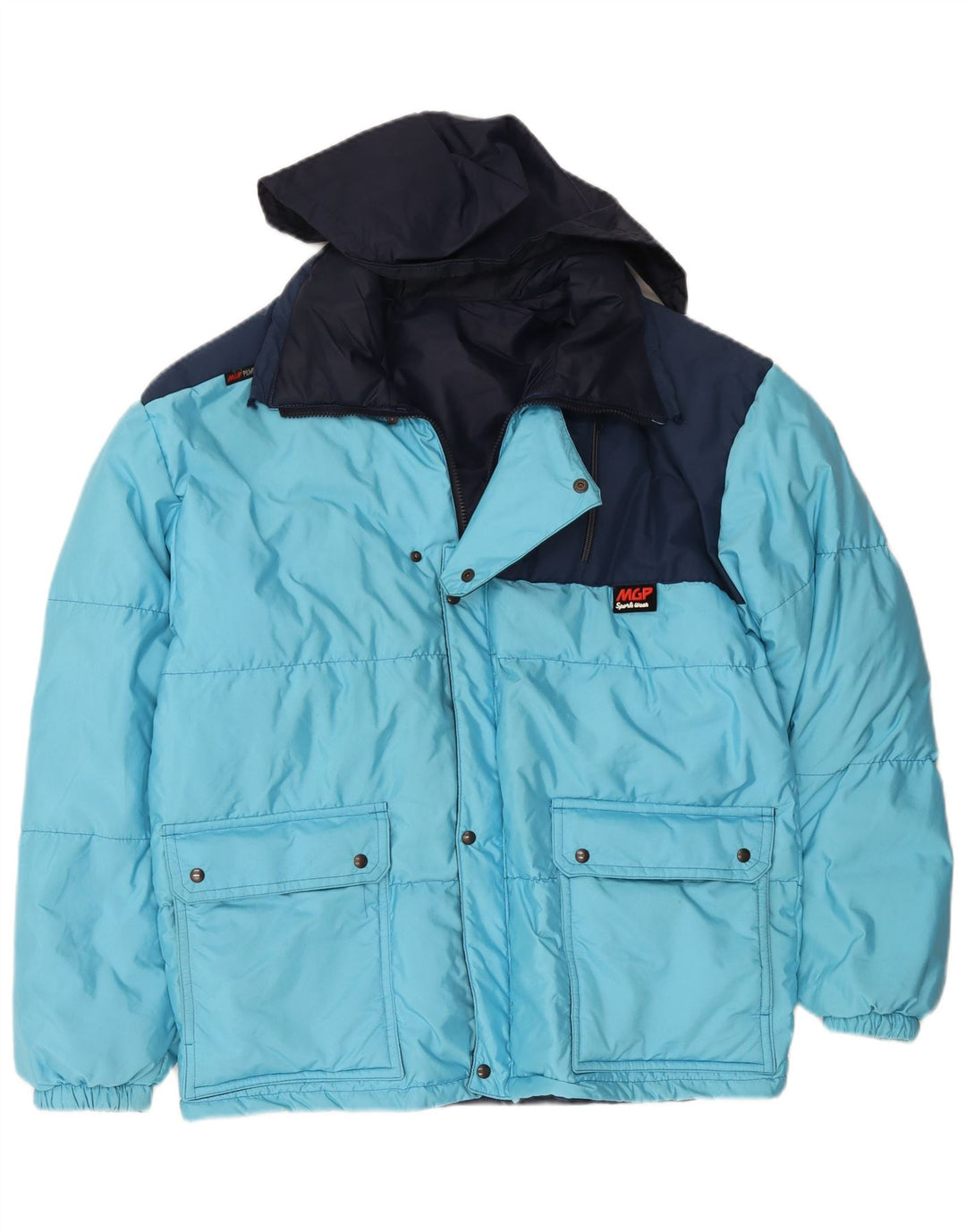 Jachetă căptușită cu glugă vintage pentru bărbați IT 48 Medium Blue Colorblock Poliamidă