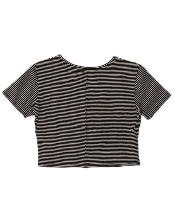 Tricou Crop pentru femei Zara UK 14 mare bumbac cu dungi negre