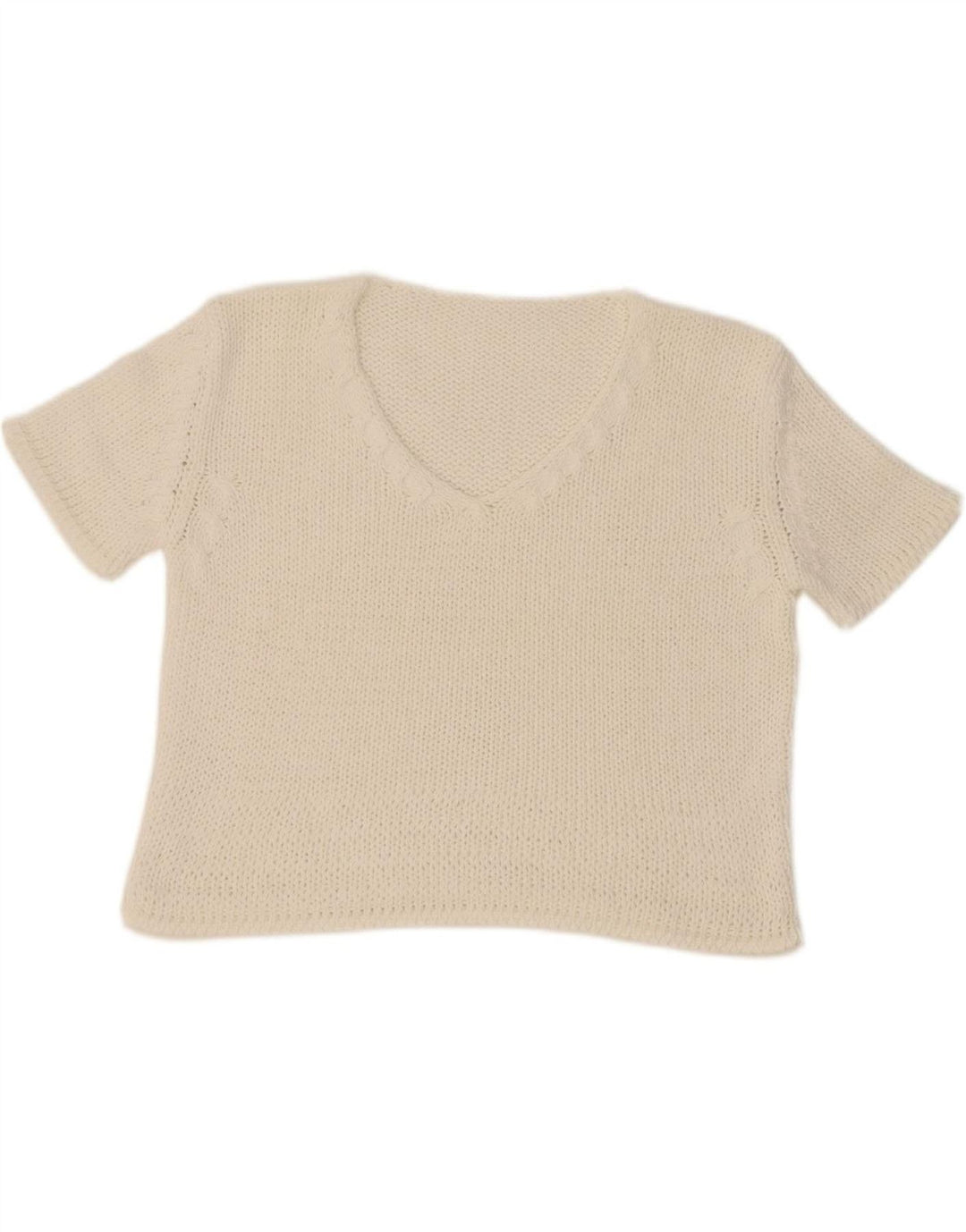 VINTAGE Womens Crop Knit Blouse Top UK 12 Medium White