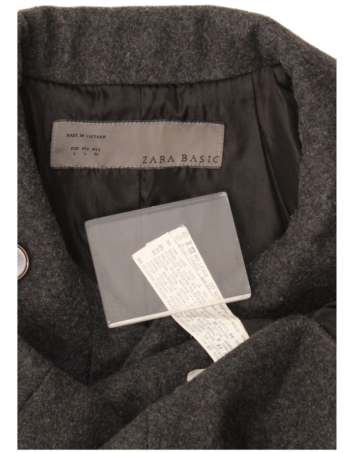 Palton dublu pentru femei Zara UK 16 Lână mare gri