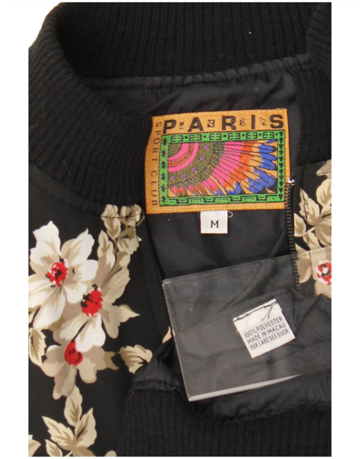Jachetă Bomber Vintage pentru femei, cu o formă lejeră, UK 14 Medium Negru, Poliester Floral