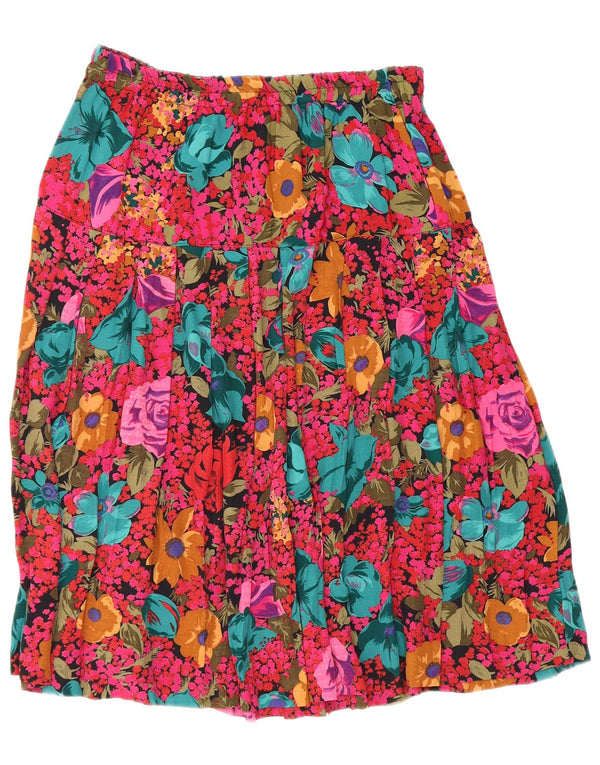 Fusta plisată vintage pentru femei W36 XL roz, viscoză florală