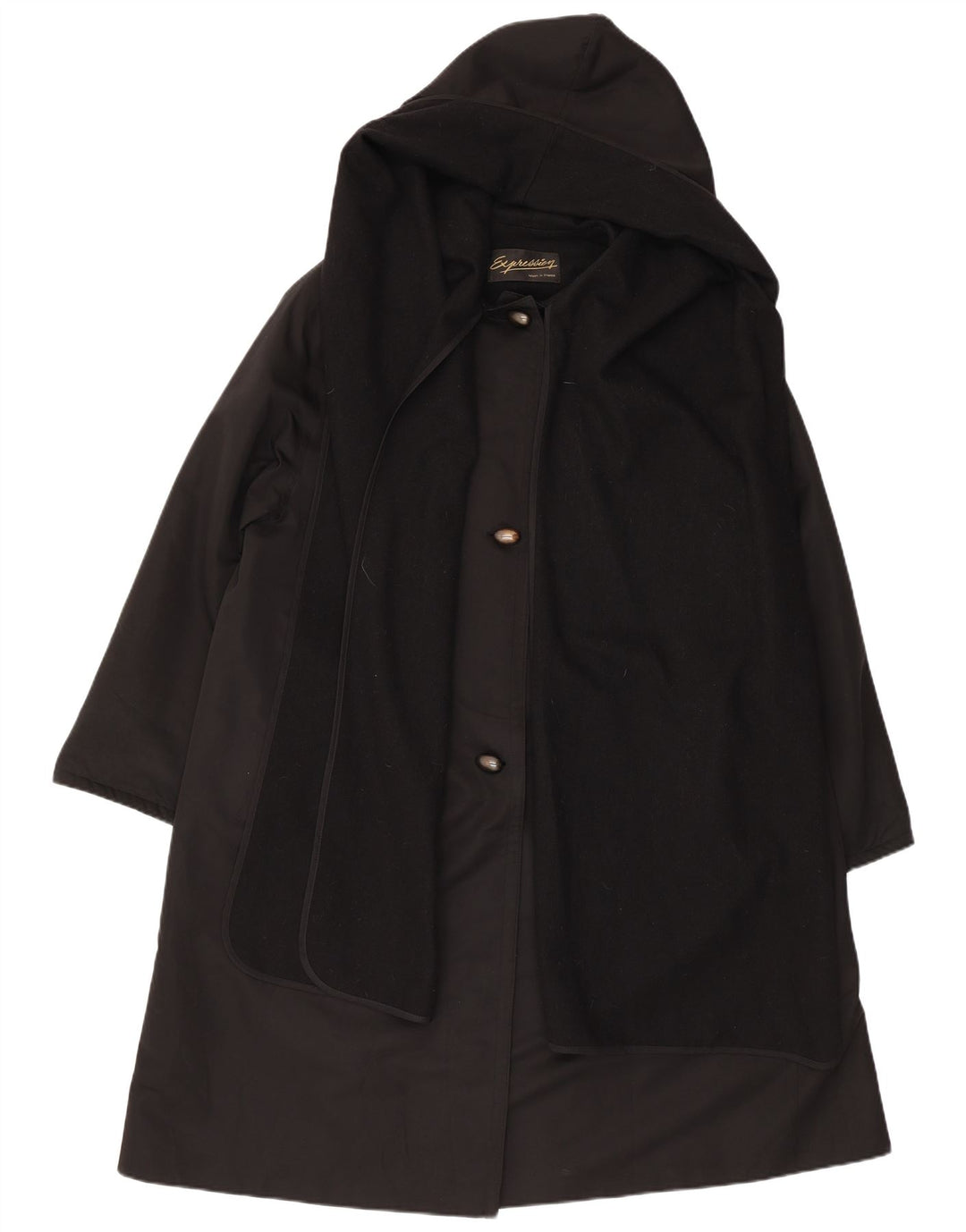 Pardesiu vintage pentru femei cu glugă UK 18 XL poliester negru