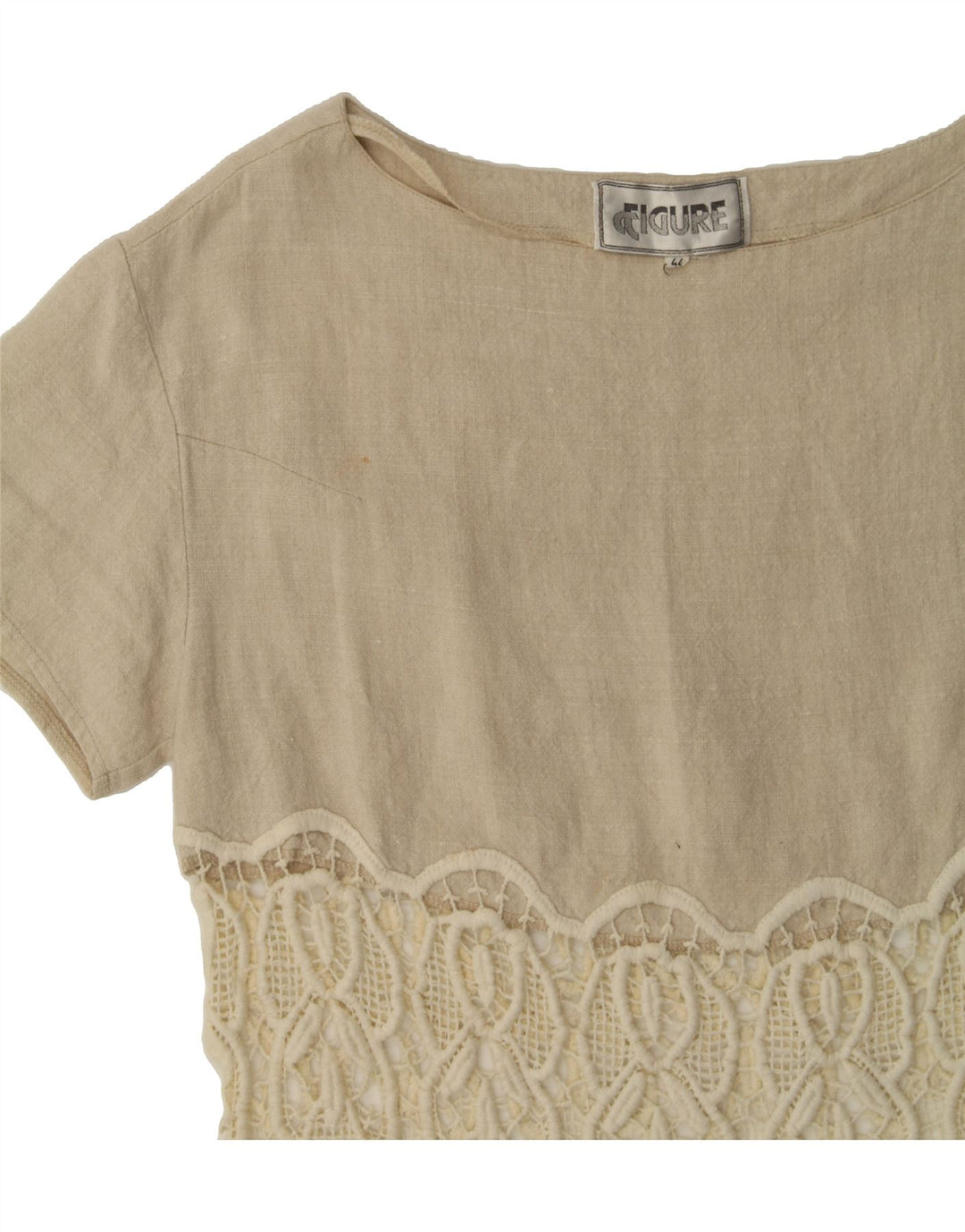 VINTAGE Womens Blouse Top IT 44 Medium Beige Linen Vintage Vintage and Second-Hand Vintage from Messina Hembry 