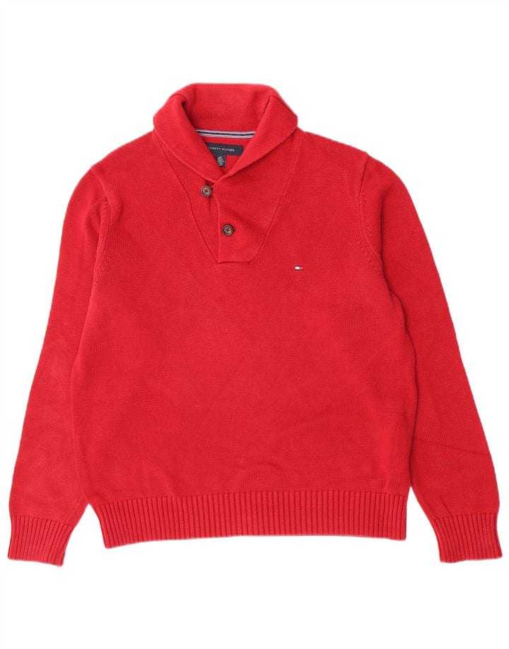 Pulover pentru bărbați Tommy Hilfiger cu gât șal, bumbac roșu mic