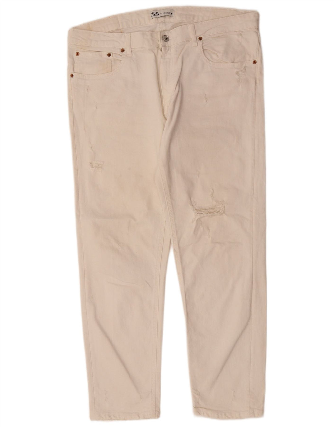 Blugi Distressed Straight pentru Damă Zara EU 44 XL W34 L28 Alb