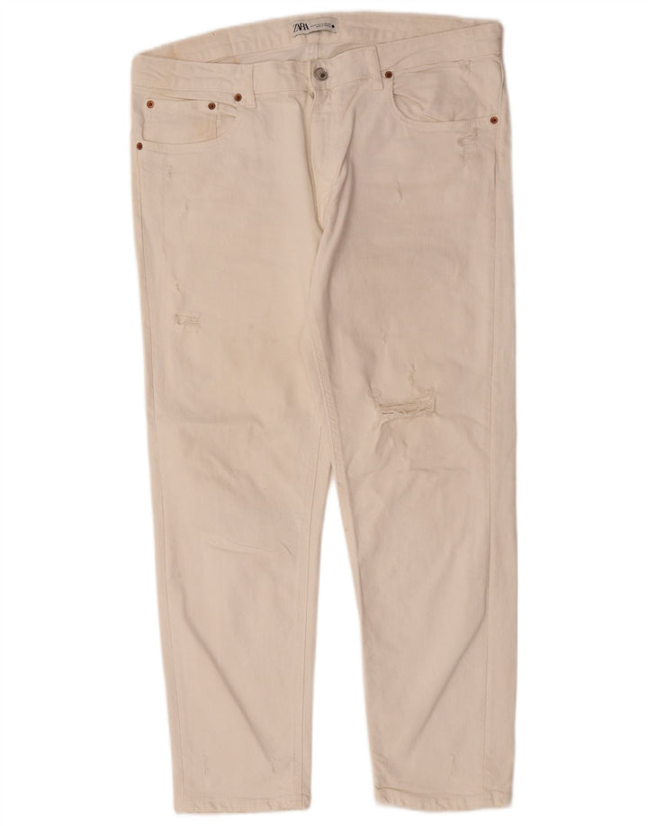 Blugi Distressed Straight pentru Damă Zara EU 44 XL W34 L28 Alb