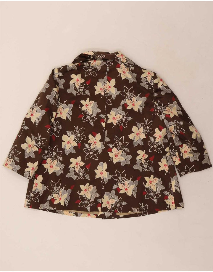 Set de 2 piese vintage pentru femei cu mâneci 3/4, 4 nasturi, 12 UK 12, maro mediu, floral