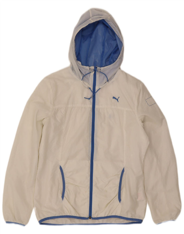 Jachetă de ploaie cu glugă Puma pentru femei UK 14, mare, alb, nailon
