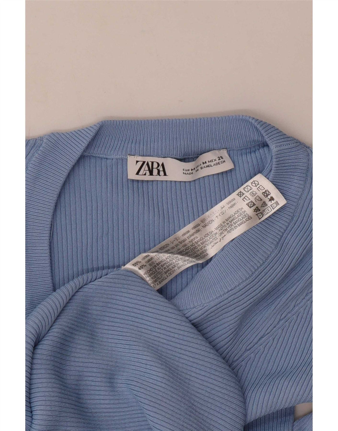 Top femei Zara cu mânecă lungă UK 12 Medium Blue Viscose