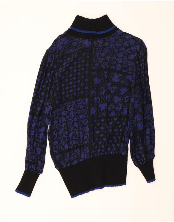 GIBI Womens Roll Neck Jumper Sweater UK 14 Large Navy Blue Patchwork Vintage Gibi and Second-Hand Gibi from Messina Hembry 