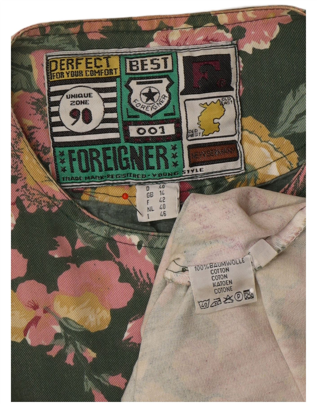FOREIGNER Womens 5 Button Blazer Jacket UK 14 Large Green Floral Cotton