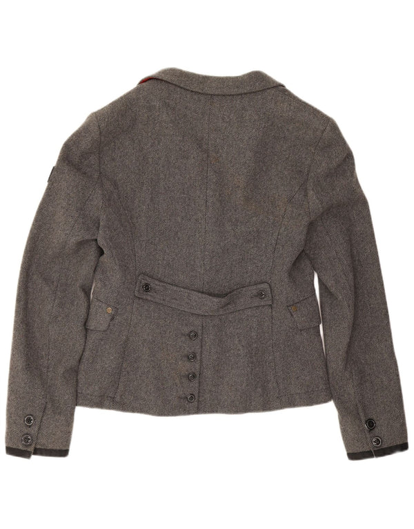Blazer Superdry pentru femei cu 2 nasturi, UK 14, lână mare, gri