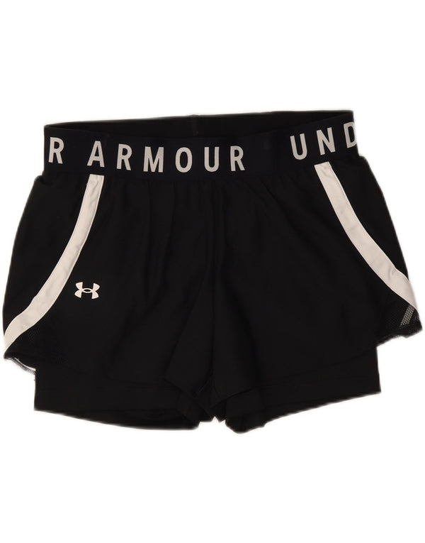 Pantaloni scurți sport grafic Under Armour pentru femei UK 14, mari, negru, color block