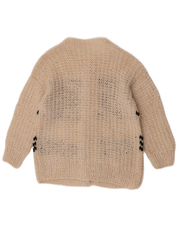 Pulover cardigan vintage pentru femei UK 14 mare, alb, geometric