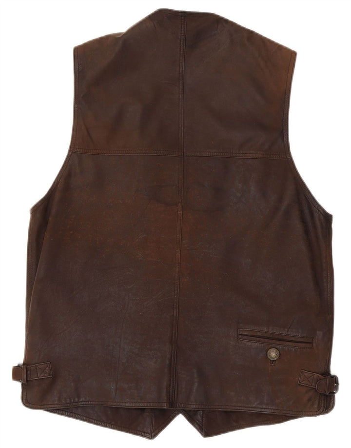Vestă din piele vintage pentru bărbați IT 48 din piele maro medie