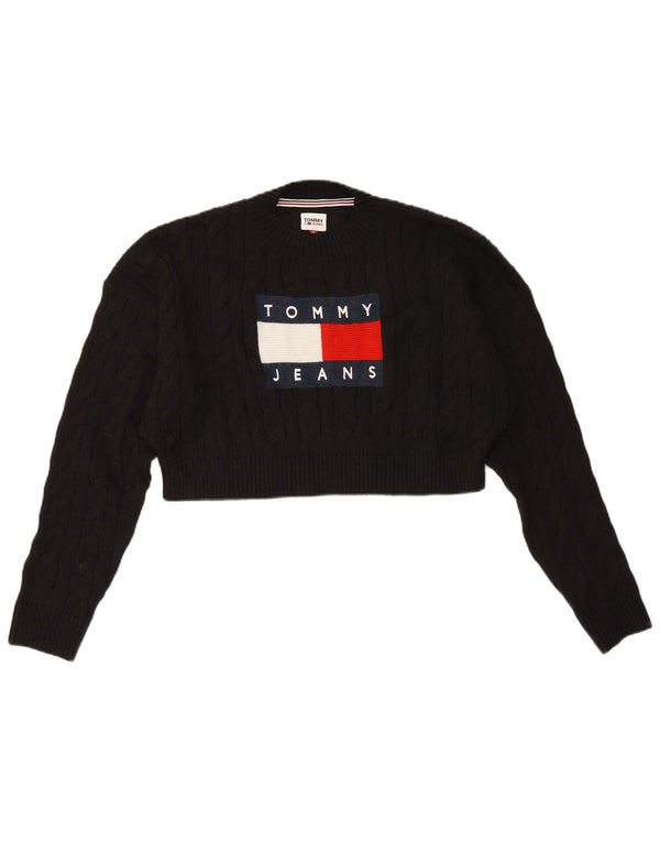 Pulover Tommy Hilfiger pentru damă, cu grafică, cu gâtul turn, negru mediu, UK 12