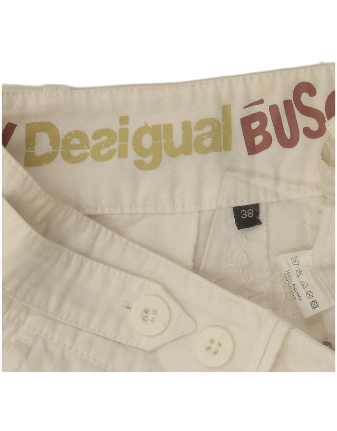 DESIGUAL Pantaloni chino drepți pentru femei EU 38 Medium L30 L28 Bumbac alb