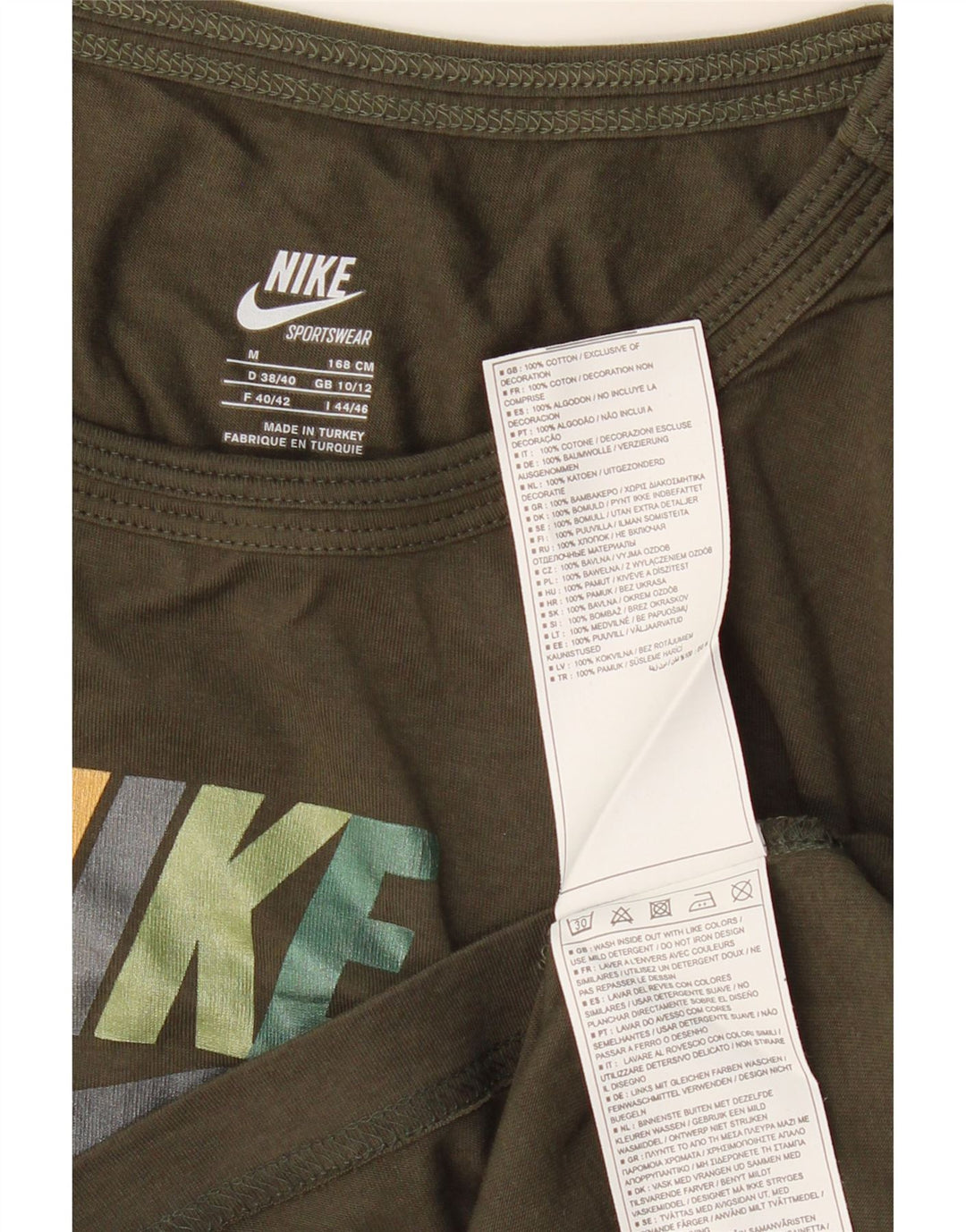 Top grafic Nike cu mânecă lungă pentru femei UK 10/12, bumbac kaki mediu