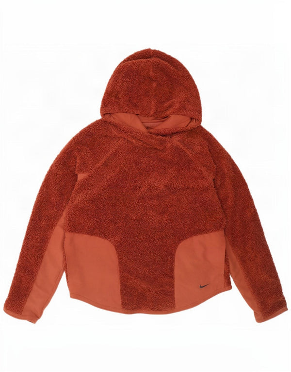 Pulover supradimensionat fleece cu glugă Nike pentru femei UK 10 Poliester maro mic