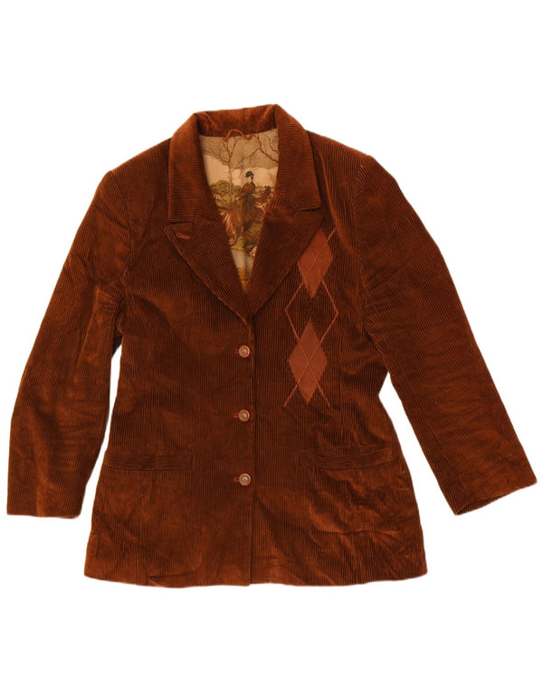 Vintage Womens 3 Button Blazer Jacket UK 14 Medium Brown Argyle/Diamond