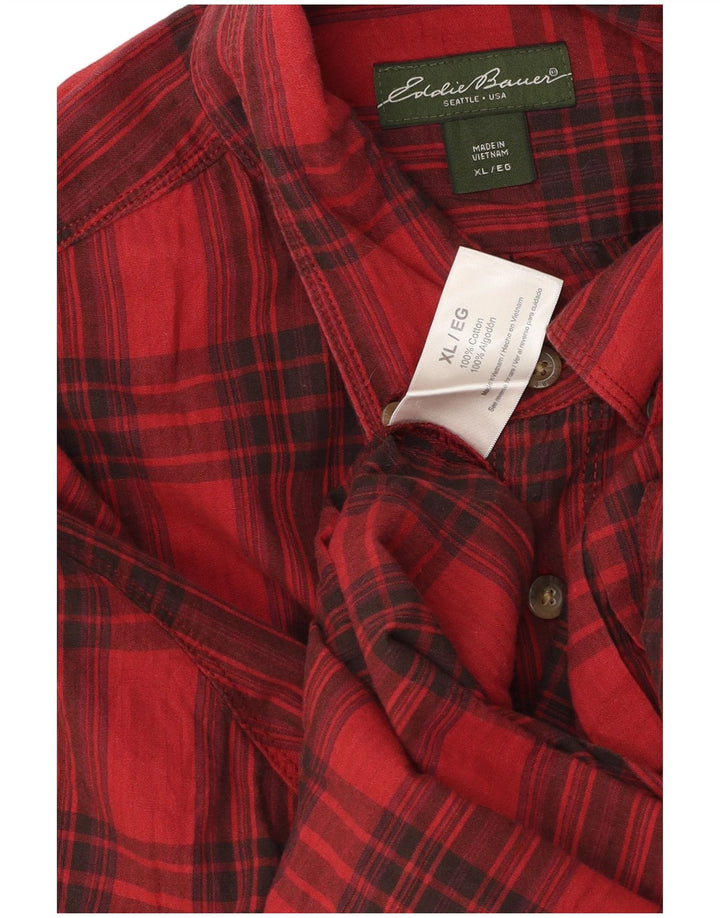 Cămașă de flanel pentru bărbați Eddie Bauer XL, bumbac carouri roșu