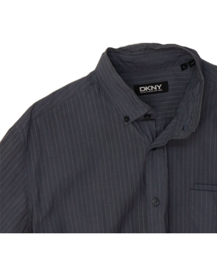 DKNY Mens Shirt Large Grey Pinstripe Cotton Vintage Dkny and Second-Hand Dkny from Messina Hembry 