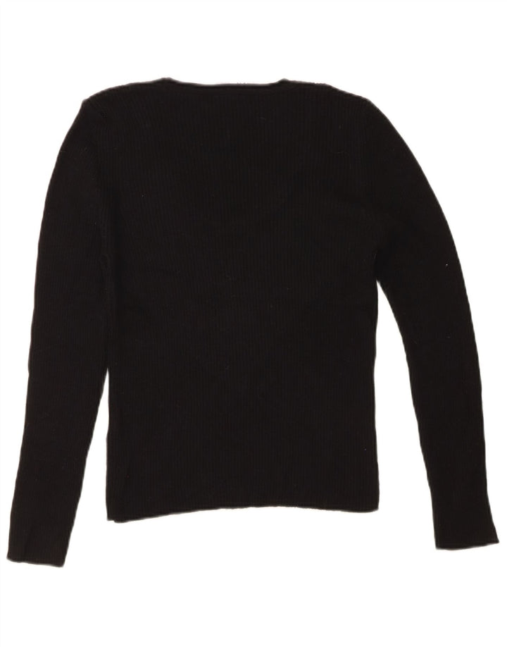 ZARA Womens Boat Neck Jumper Sweater UK 14 Large Black Polyamide