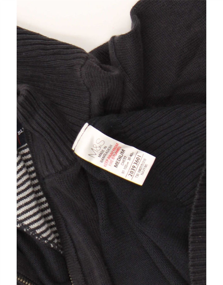 Pulover pentru bărbați Marks & Spencer, cu fermoar, cu gât, bumbac mediu albastru bleumarin