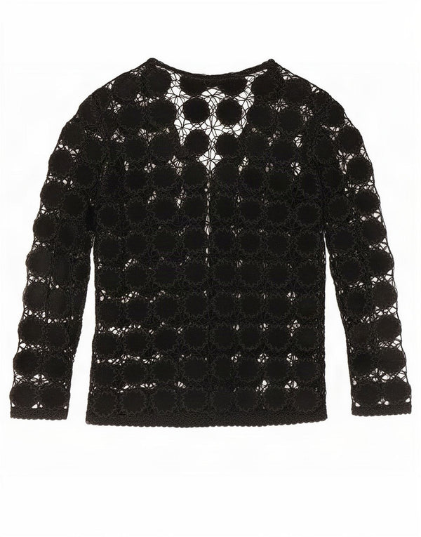 Cardigan Vintage pentru femei See Through Crochet Top UK 14 Medium Black