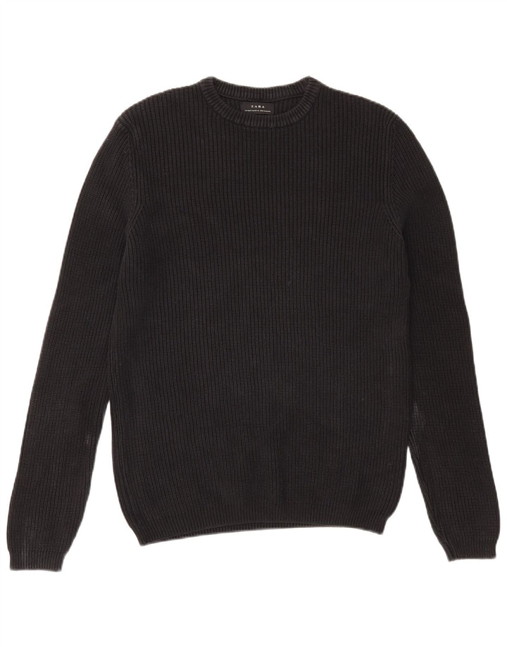 Pulover pentru bărbați Zara, cu gât crew, bumbac mediu negru