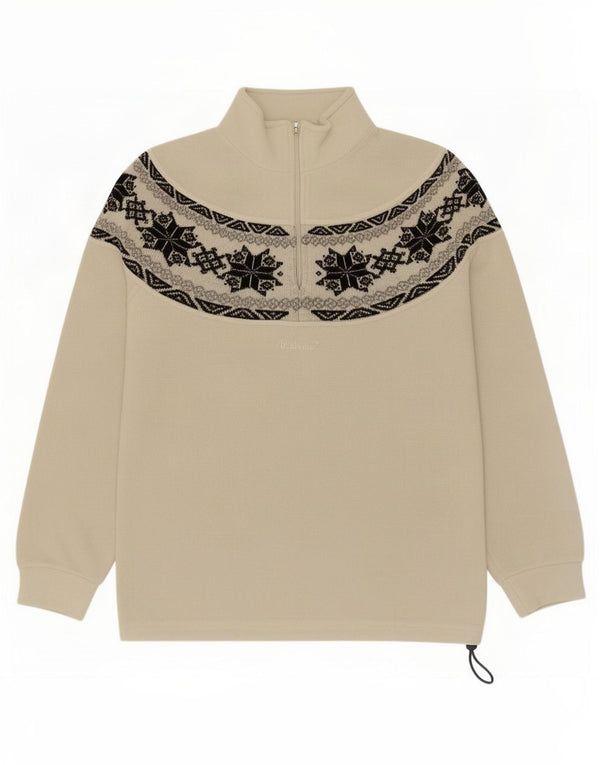 Pulover din lână vintage pentru bărbați, cu fermoar, bej mediu, poliester Fair Isle