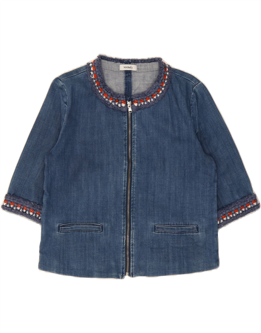 MAX & CO. Womens Short Sleeve Denim Jacket UK 12 Medium Blue Cotton Vintage Max & Co. and Second-Hand Max & Co. from Messina Hembry 