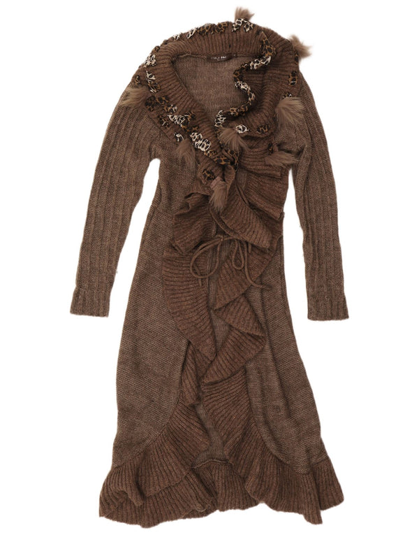 Pulover cardigan cu volane în față pentru femei Forla Paris UK 10 mic maro