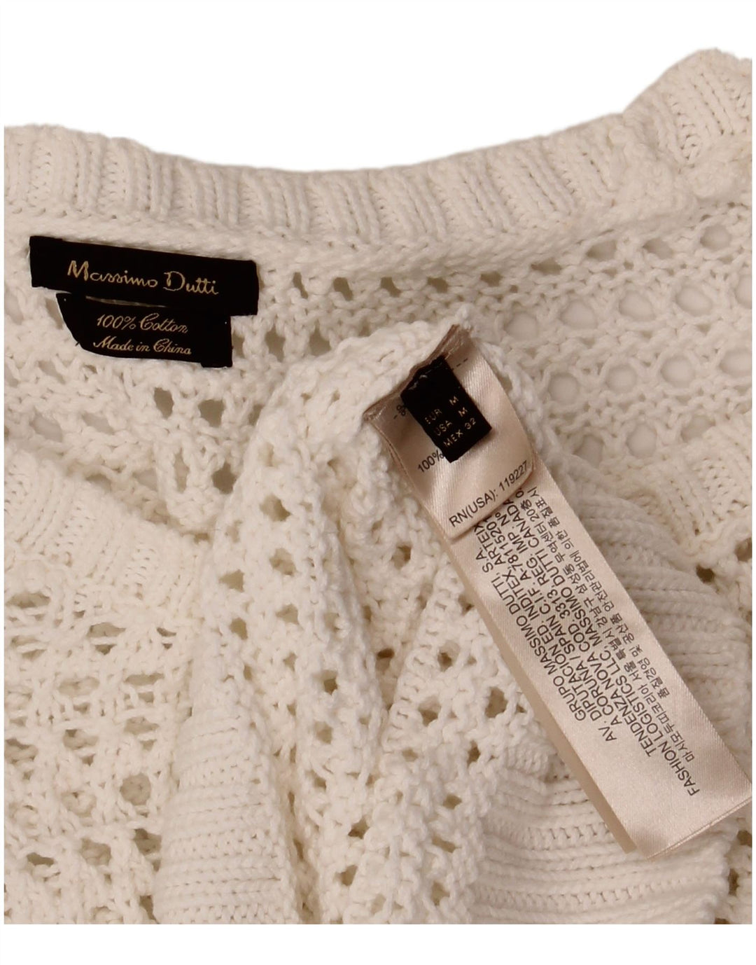 MASSIMO DUTTI Pulover pentru damă, croșetat, cu gât de barcă, UK 12 Medium White