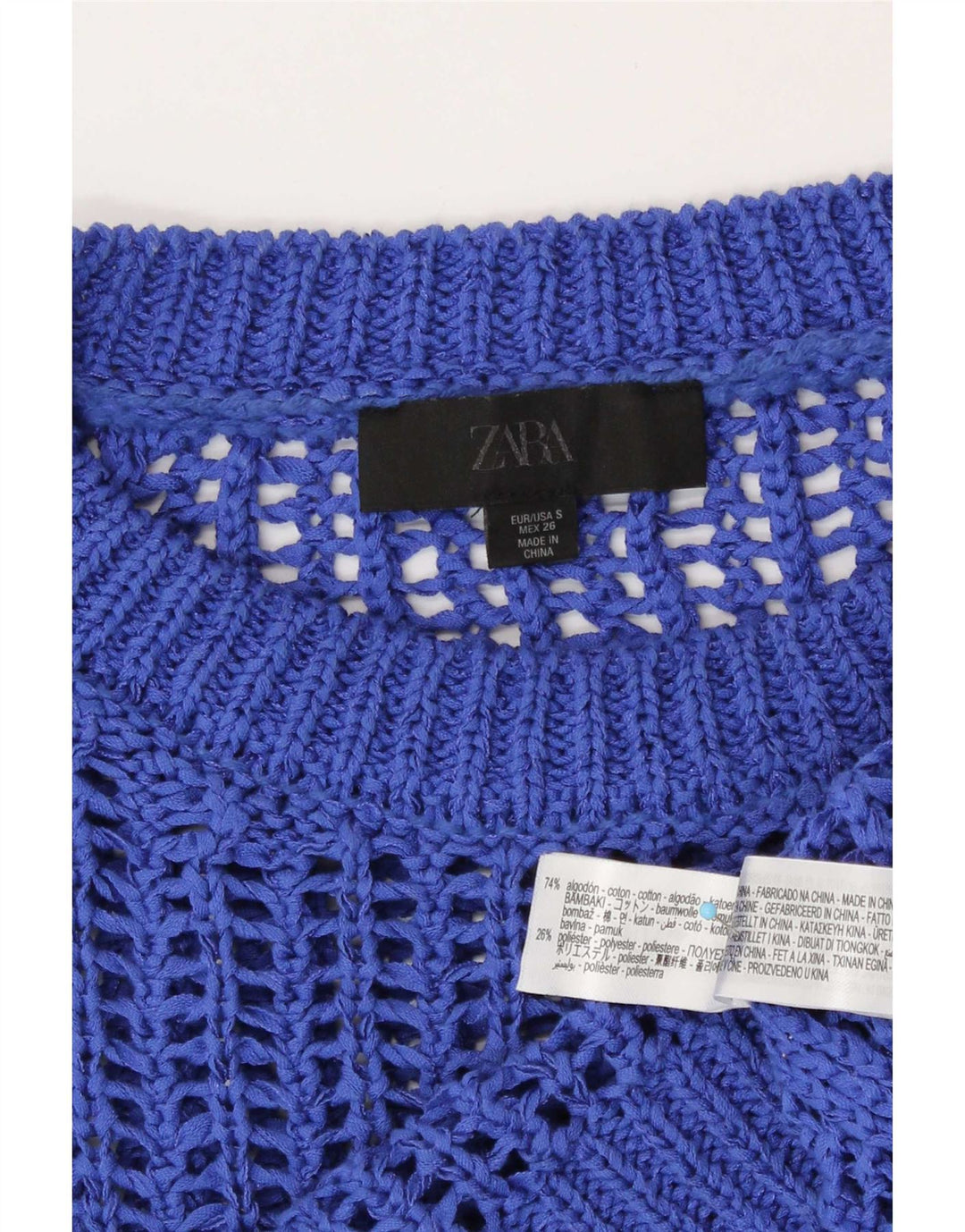 Top crop oversize din tricot pentru femei Zara UK 10 Bumbac albastru mic