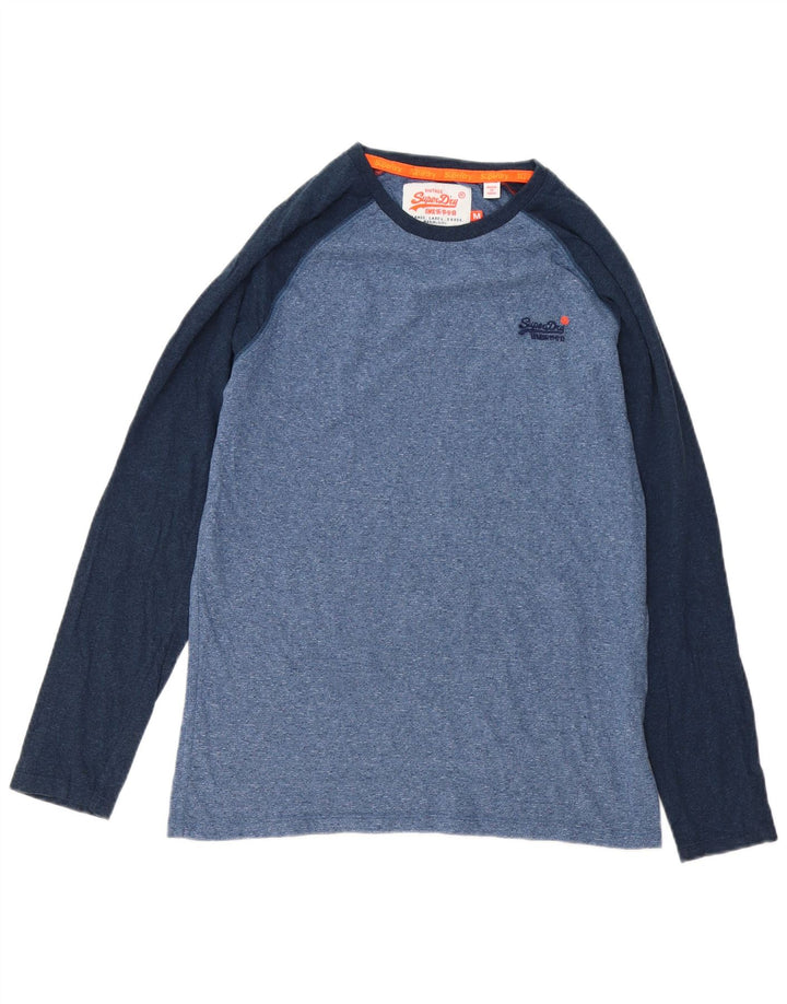 Top pentru bărbați Superdry cu mânecă lungă, albastru mediu, bumbac color bloc