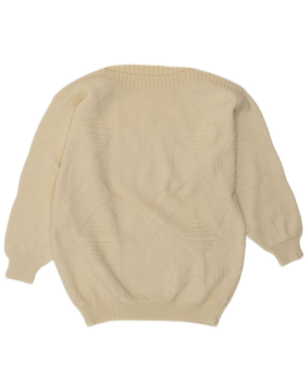 Pulover VINTAGE pentru femei cu gâtul cu barca UK 16, mare, alb