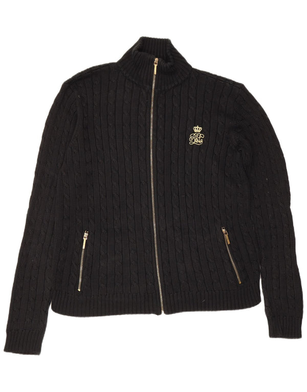 Pulover cardigan pentru femei Ralph Lauren UK 14 bumbac mediu negru