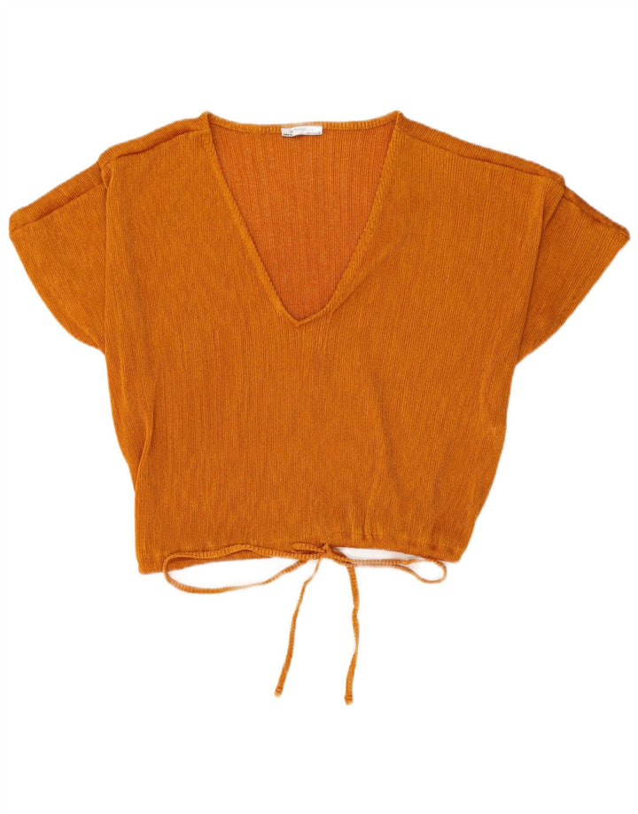Crop Top cu mânecă scurtă pentru femei Zara UK 14, mare, portocaliu, poliester